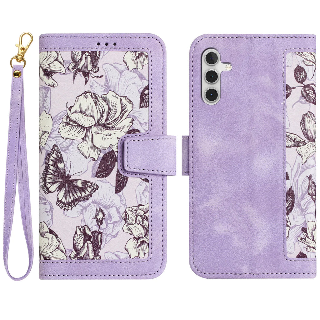 Luxury Flower Pattern Magnetic Flip Leather Case for Galaxy S25 Ultra S20 FE S21 S22 S23 S24 S25 Plus S25 Edge Slim Wallet Case