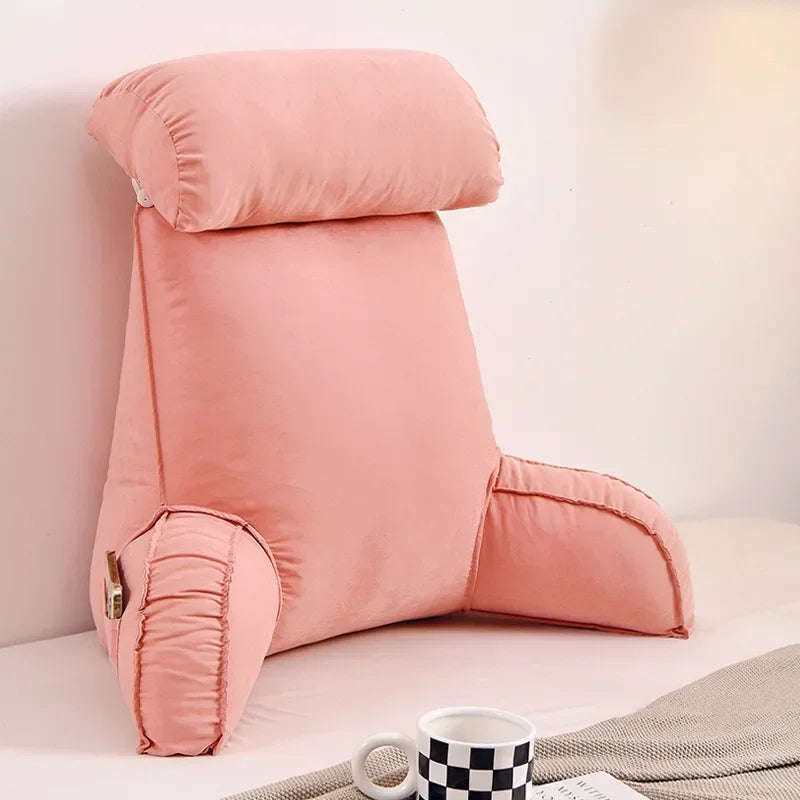 Large backrest reading pillow with arm and neck pillow filled with pearl cotton for comfortable and full support.