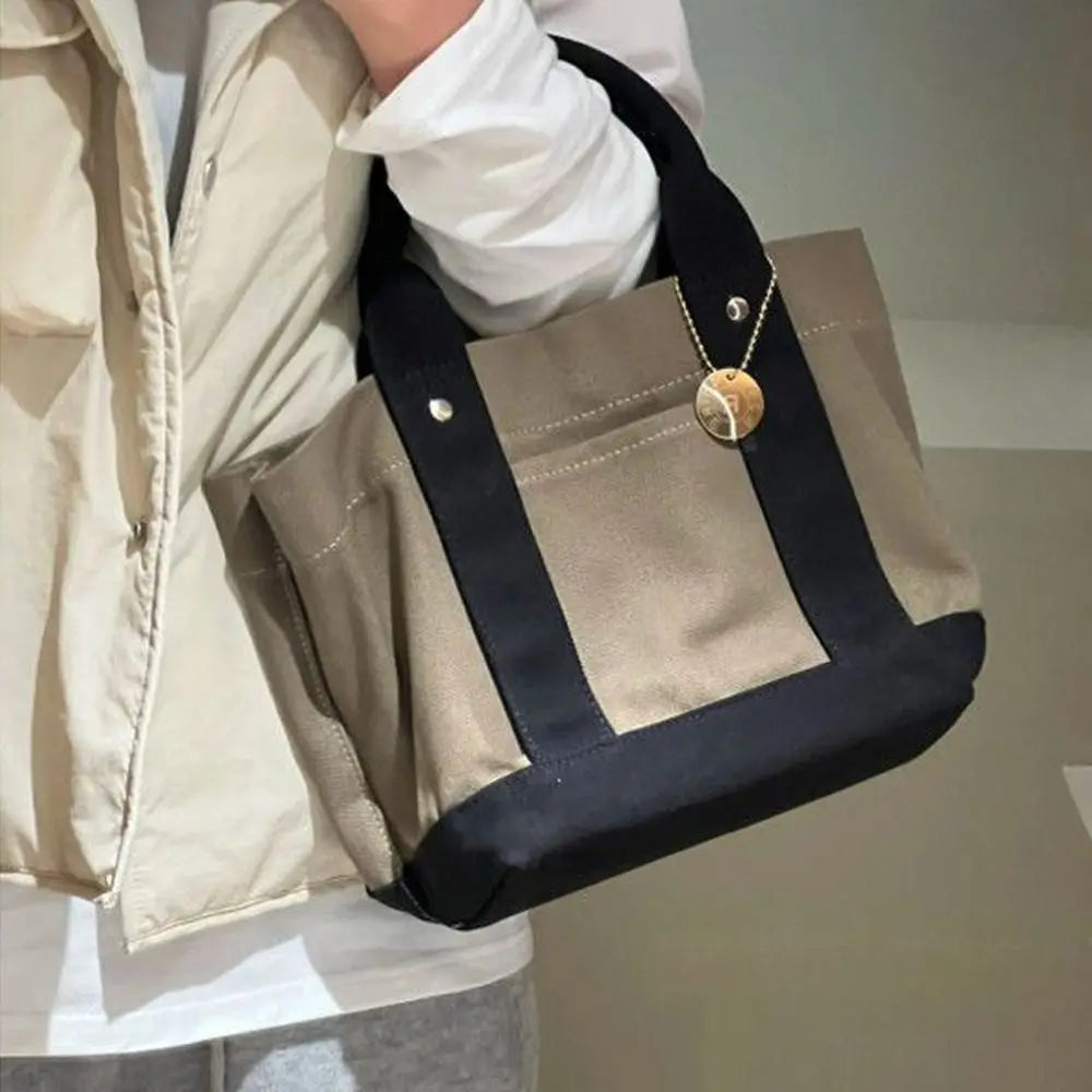 Lady Canvas Tote Bag Handbag Creative Large Capacity Multi Compartment Carrying Bag Student Book Pocket Travel Bag Grocery Bag