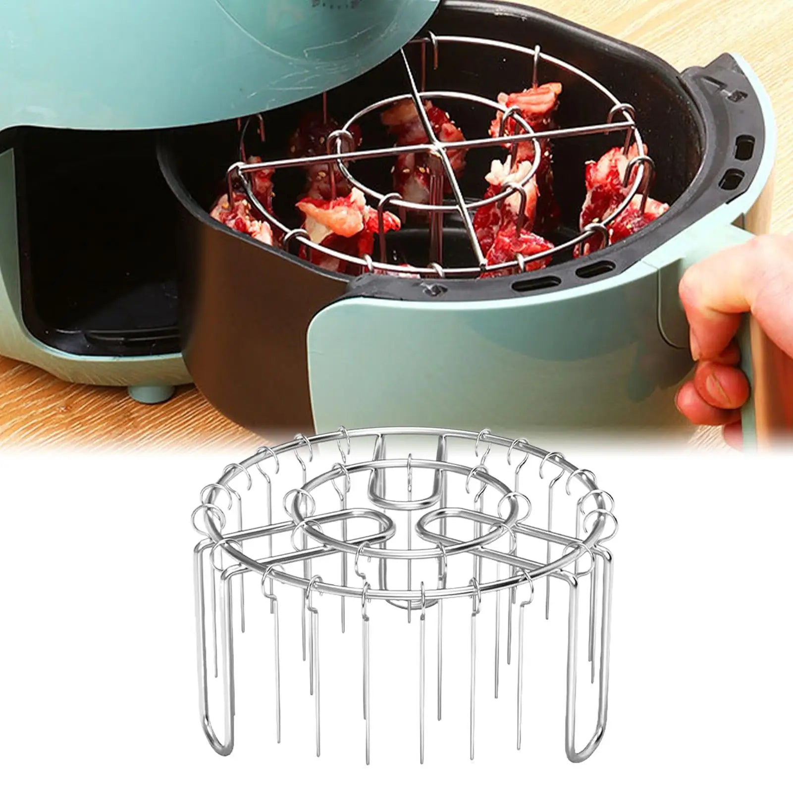 Oven Rack Stainless Air Fryer Skewer Rack Heat-Resistant Stainless Steel Grilling Skewer Rust-Proof Reusable Non-Stick Chef Tool