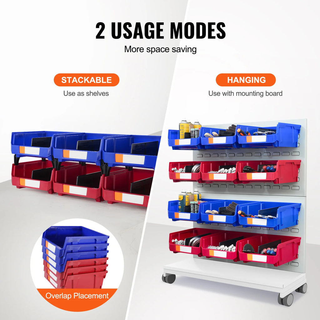 SucceBuy 6pcs Garage Storage Bin Hanging Stackable Wall Mounted Organizer Bin Stacking Containers for Closet Kitchen Office