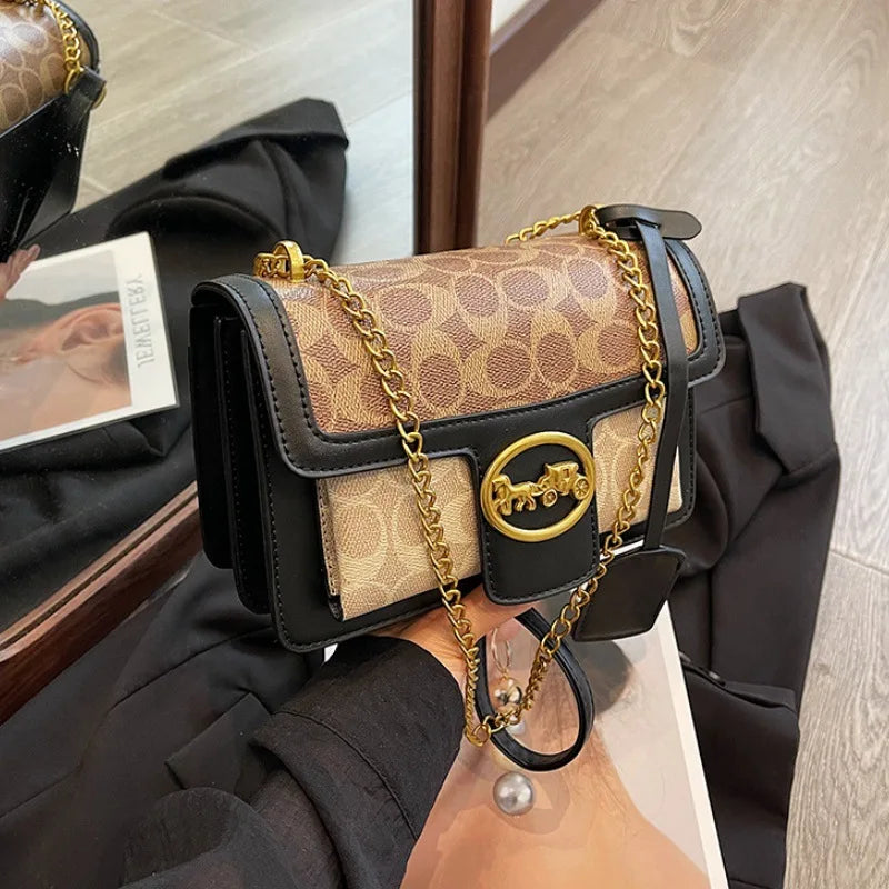 Luxury Retro Women's Messenger Shoulder Bag Trendy Minimalist Square Handbag with Chain High-End Crossbody Portable Box Design