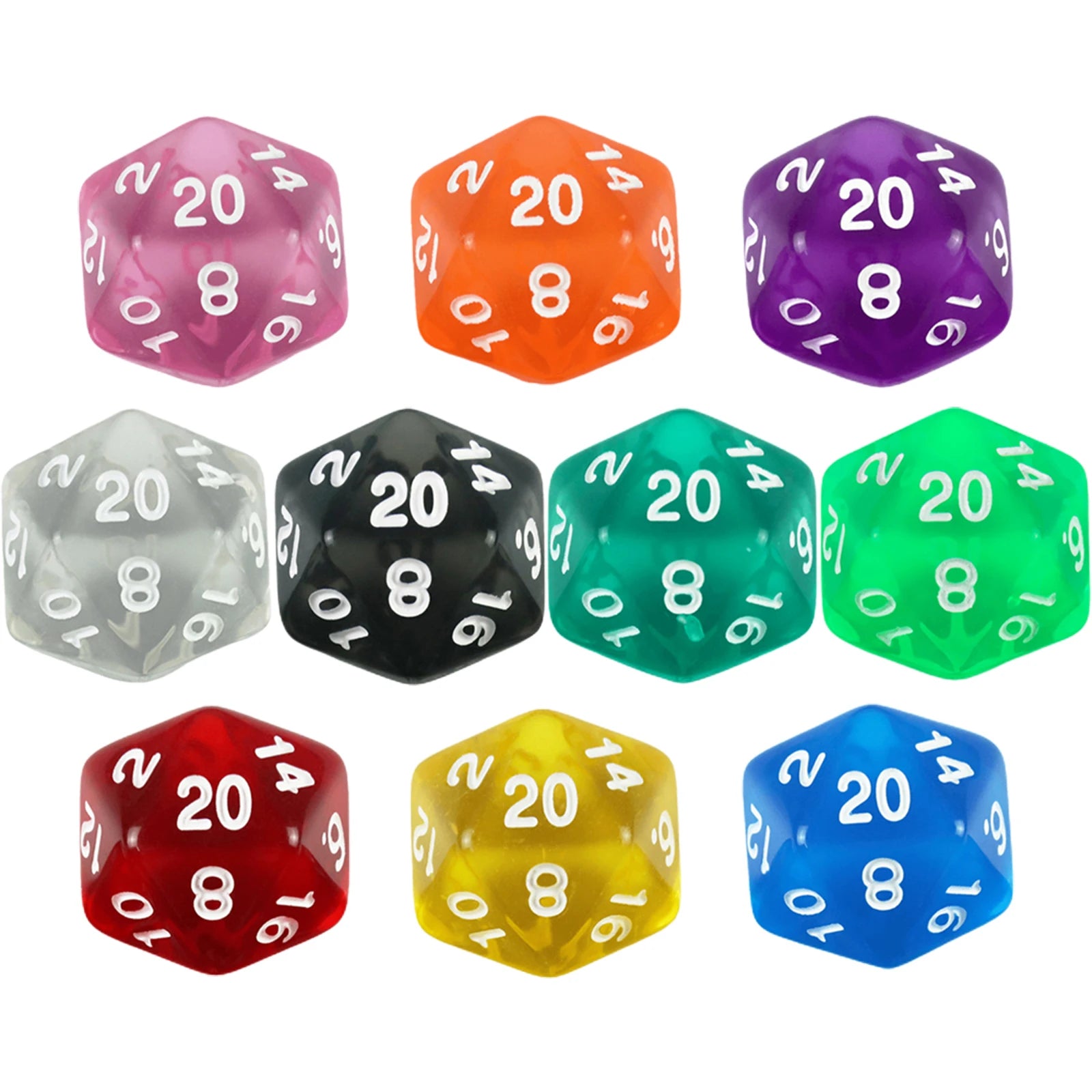 D20 Dice Set 10pcs/set Polyhedral 20 Sided Transparent Dice for Role Playing DND COC Entertainment Board Game