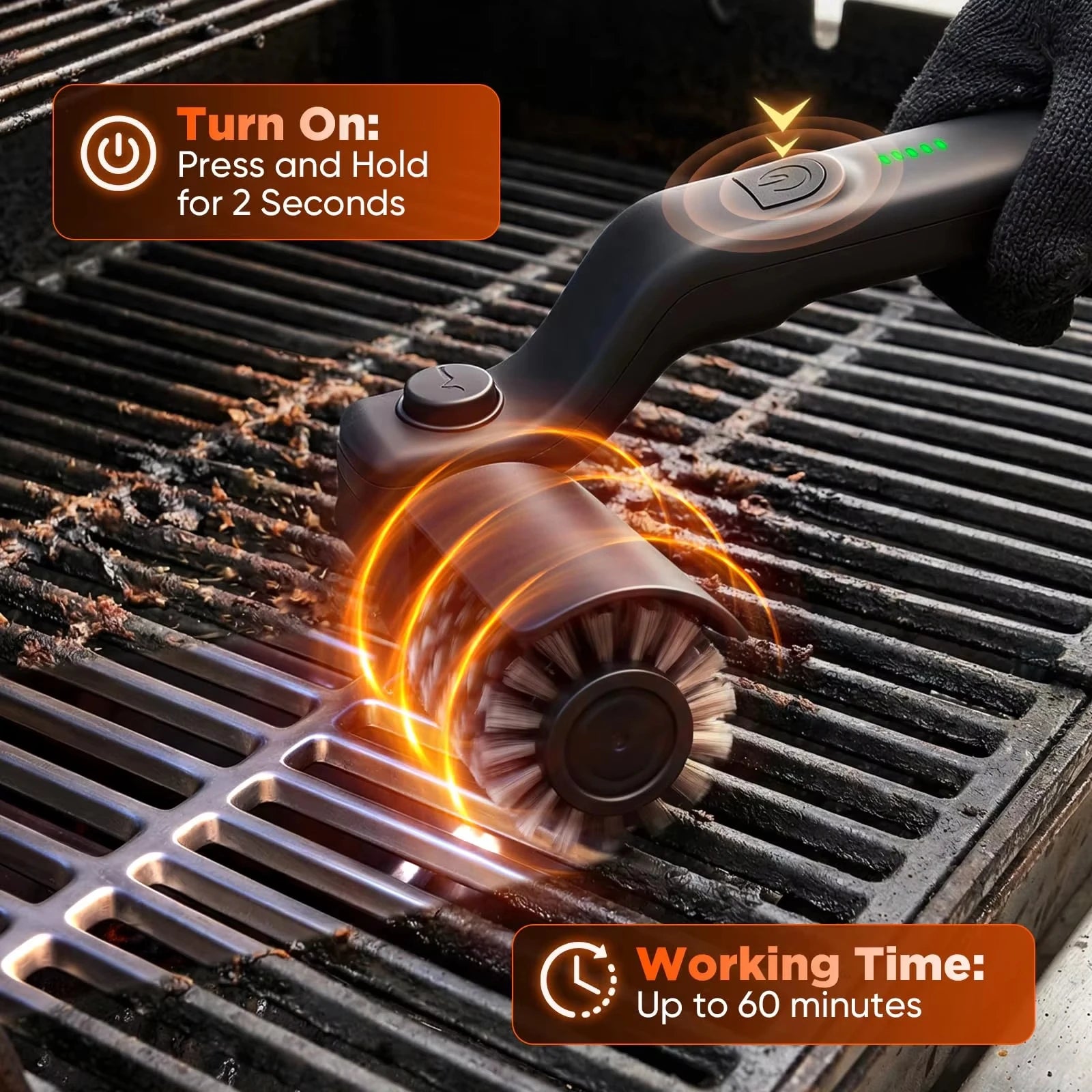 BBQ Grill Brush 3-Speed Settings Electric Grill Brush,180° Adjustable Head,90 Mins Grill Cleaner for Outdoor Griddles Smokers
