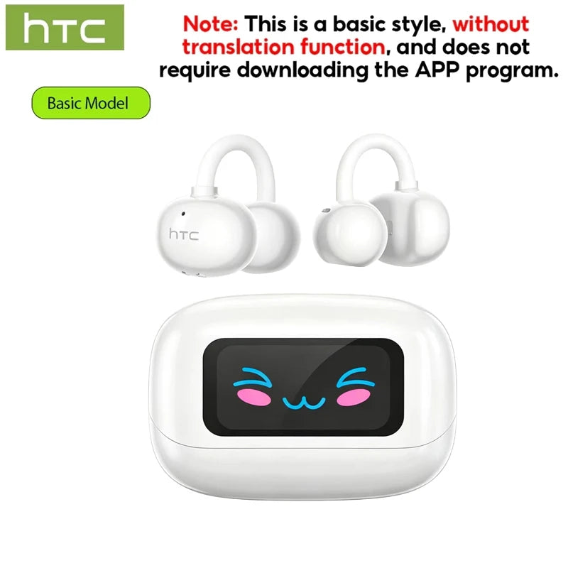 HTC Wireless Bluetooth Earphones NE54 Earclip AI Translator Earbud Smart Touch Screen HIFI Music Bone Conduction Headphones
