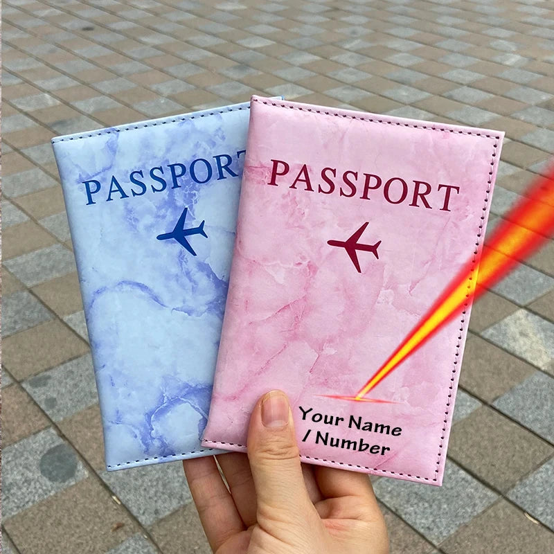 Laser Engarving Name Passport Cover Travel Wallet Pu Case for Passports Passeport Personnalisé Names Number
