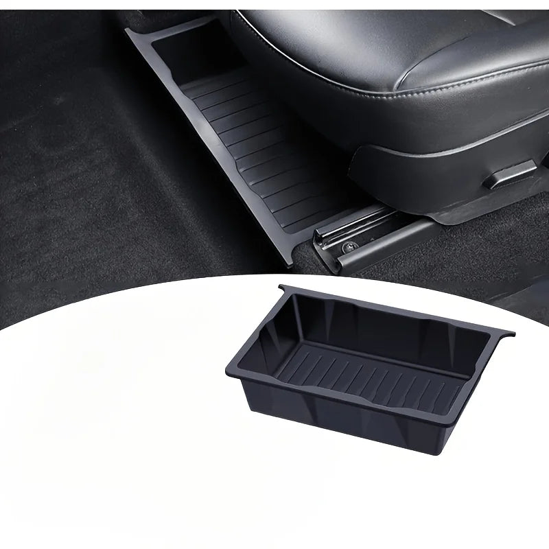 Durable ABS under seat storage organizer! Heavy duty car seat storage box with adjustable compartments and hidden trays