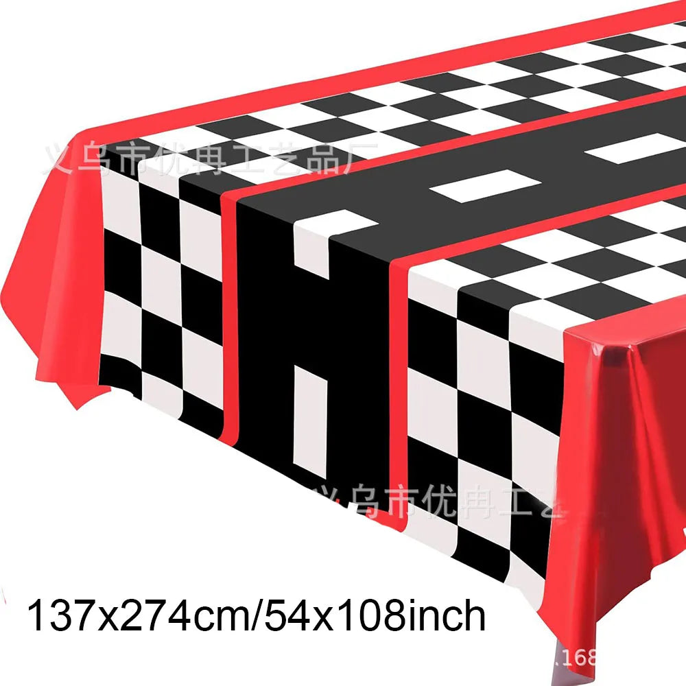 Race Car Theme Tablecloths Black White Checkered Rectangular Plastic Table Cover Racing Car Birthday Party Decorations Supplies