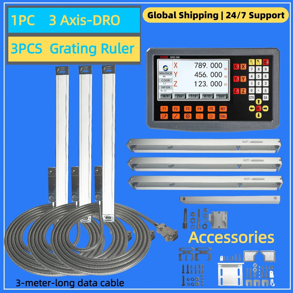 High Accuracy 3 Axis LCD DRO Set Digital Readout and 3 Pieces 0-1000mm 5um 1um Linear Scale Encoder Sensor Grating Ruler