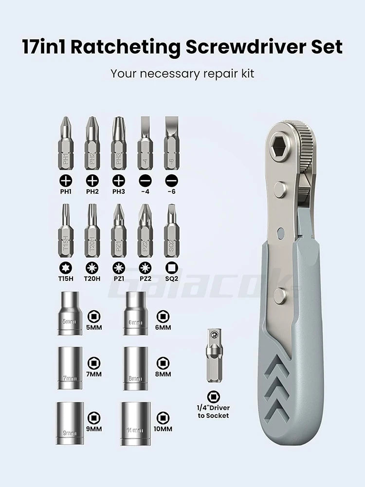 24 in 1 Right Angle Ratcheting Screwdriver Set 36-Tooth Mini Ratchet Socket Sleeve Wrench Set Car Repair Tool Hand Tools Key Set