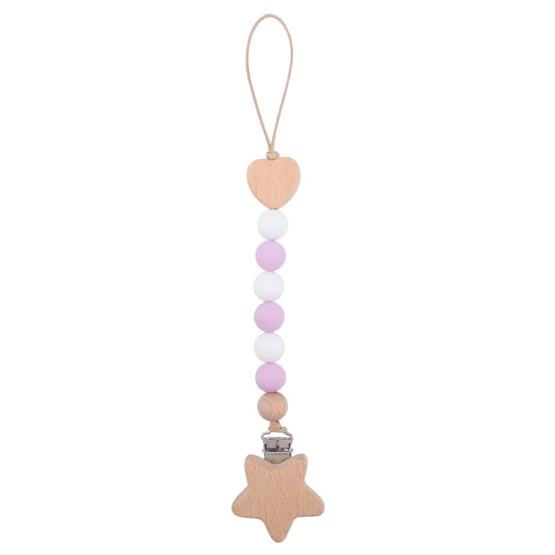 Baby Anti Drop Chain Beech Star Clips Toddles Soothing Teeth Silicone Beads Pacifier Chain Newborn Appease Infant Dummy Holder