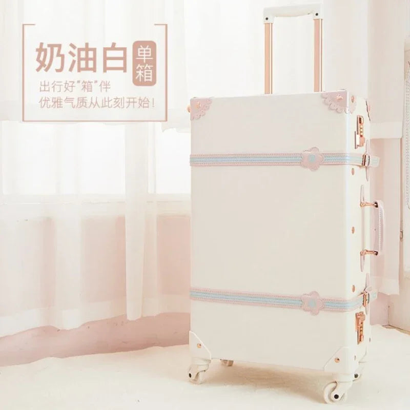 20 "22" 24 "26  Retro Travel Suitcase PU Leather Luggage Set With Wheels Rolling Trolley Case Pink Big Capacity Portable Valise