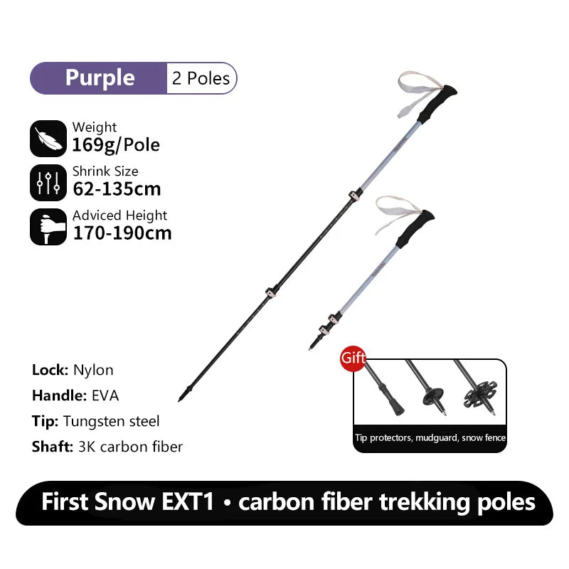 Naturehike Walking Stick First Snow EXT1 Carbon Fiber Hiking Poles 3 Section Ultra-light Telescopic Outdoor Climbing Hiking Cane