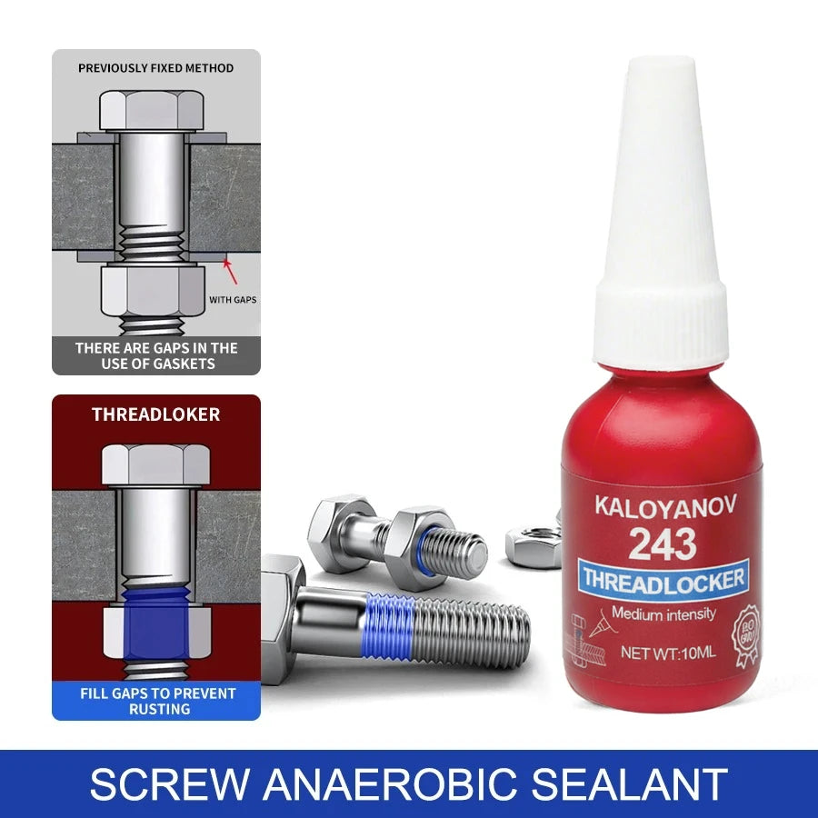 Medium Strength Threadlocker 243 Blue Removable Liquid,Thread Locker Adhesive Sealant to Prevent Loosening & Rust,50/10ml Bottle