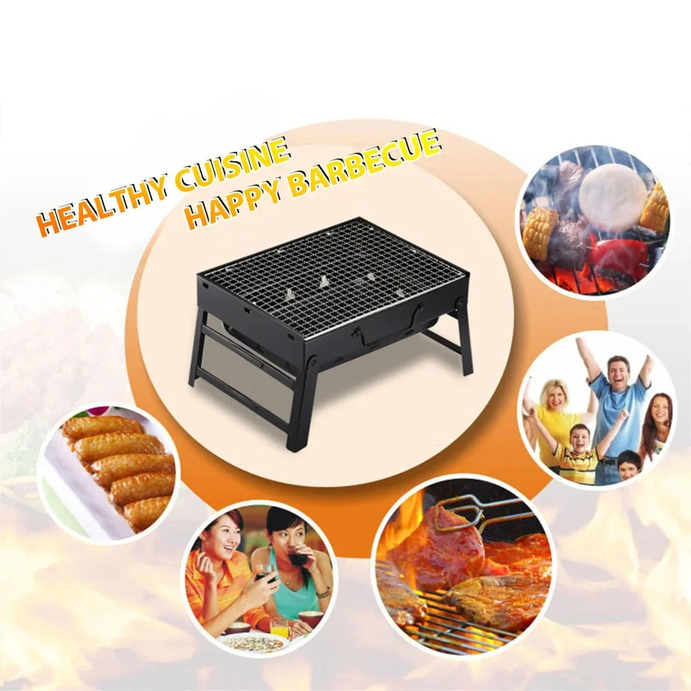 1Set Barbecue Charcoal Stove Portable Foldable Steel BBQ Grills  for Outdoor Grilling Cooking Camping Hiking Picnics Tailgating