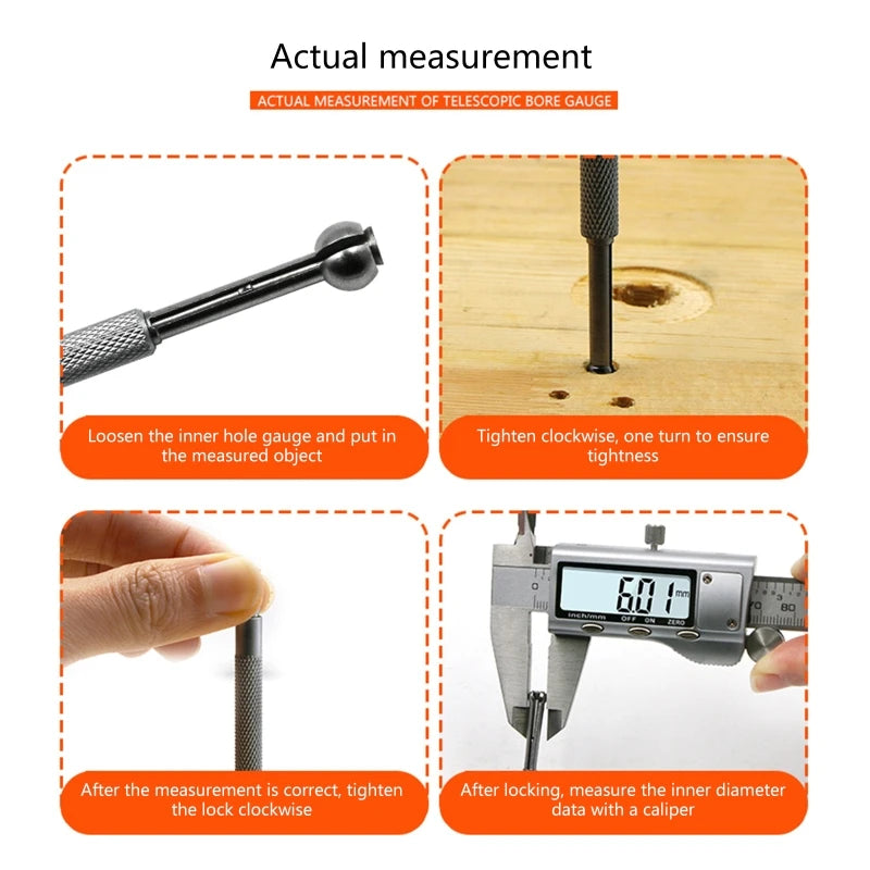 4 Pcs/set Telescopic Small Hole Bore Gauge Set Ball Type Metal Gage 1/8"-1/2" Retractable Hole Gauge Kit 3-13mm Durable Q84D