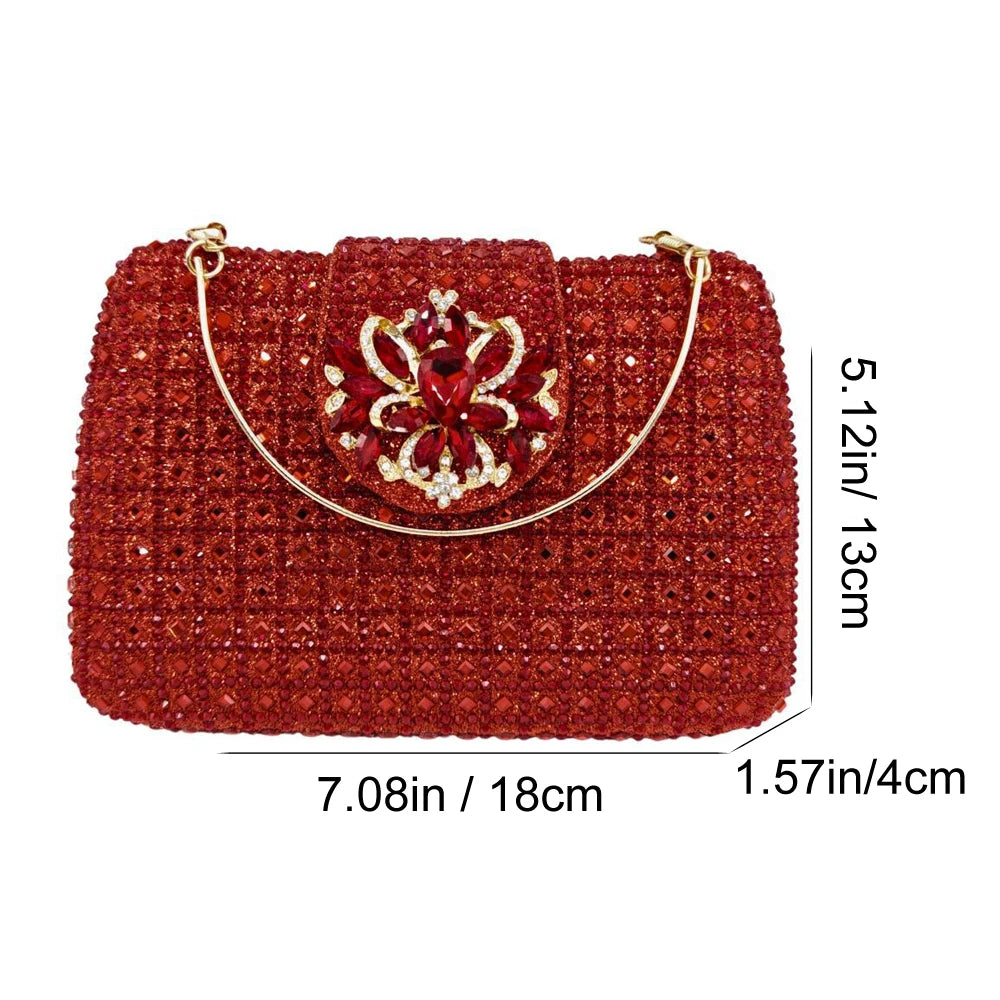 Luxury Sparkling Rhinestone Clutch Bag Crystal Evening Purse with Metal Handle Diamond Chain Handbag for Wedding Party Dinner