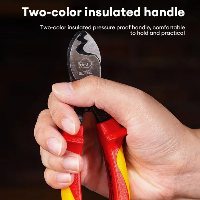 Deli 6/10 Inch VDE Insulated Cable Cutter 1000V Electrician Wire Stripper Pliers Multifunctional Industrial Tools Cable Shear