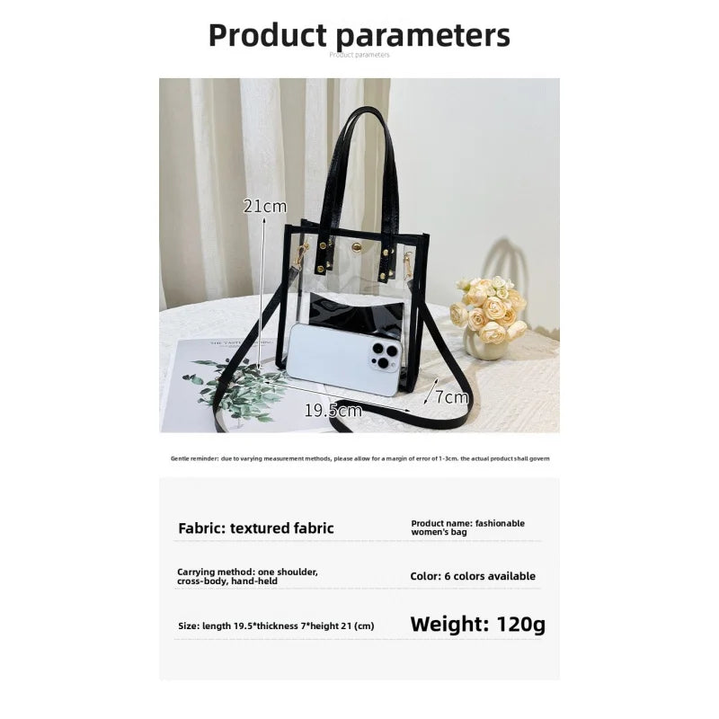 Women Mini Clear PVC Tote Bag Summer Transparent Jelly Handbag With Detachable Crossbody Strap