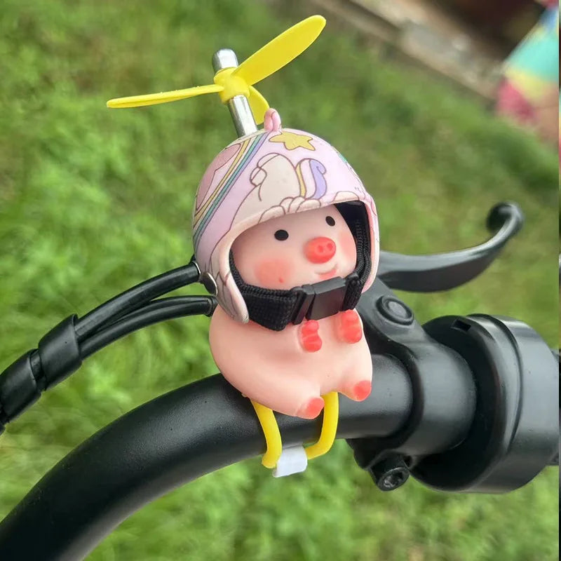 Pink Pig with Helmet Propeller Cute Little Wind-breaking Duck Road Bike Motor Helmet Riding Cycling Car Cute Ornament Decor