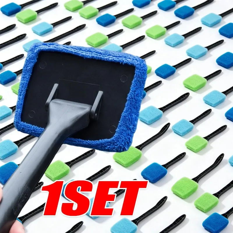 180° Rotatable Car Windshield Cleaning Brush Long PP Handle Detachable Reusable Microfiber Cloth Cover Anti-Scratch Glass Wiper