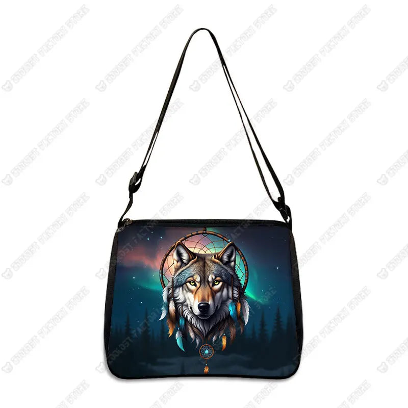 Howling Wolf Under The Moonlight Handbags Baby Wolf Messenger Bag Cool Howling Wolf Shoulder Bag Crossbody Bag Phone Holder