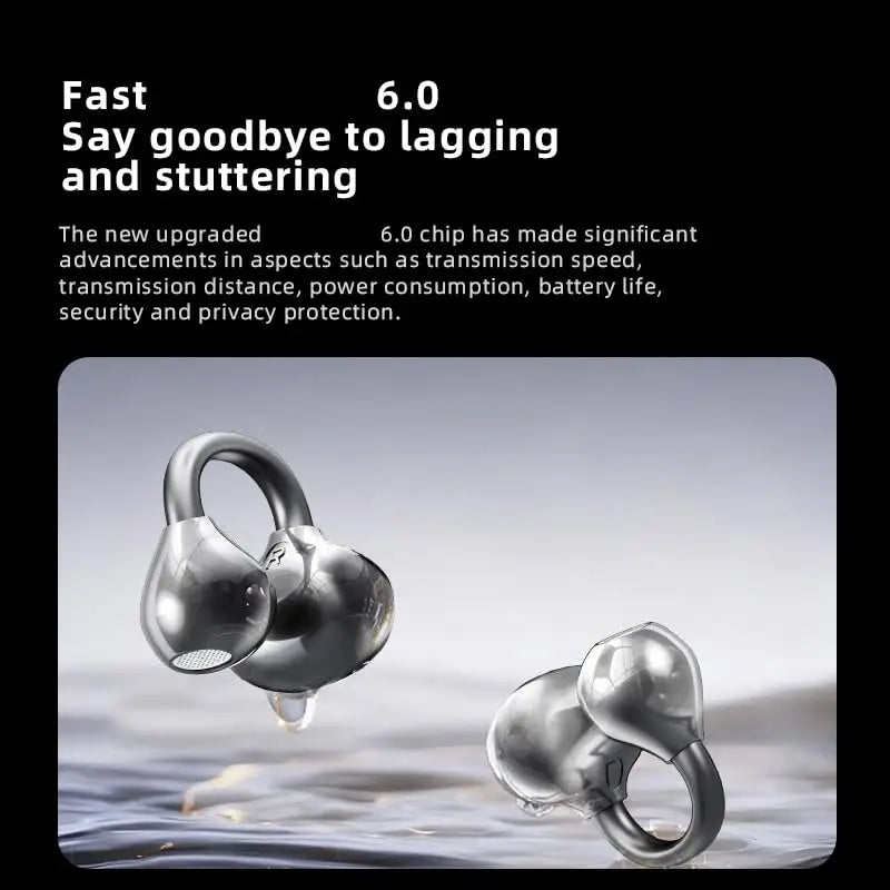 Clip-On Open Ear Wireless Bluetooth Headphones,Bluetooth 6.0 Sports Earphones with 60-Hour Battery, Comfortable Wearing,HD Call