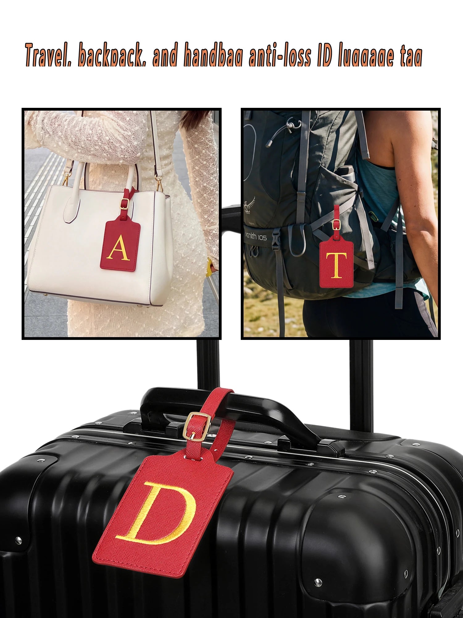 MIYIN 26 letters Luggage Tags for Suitcases PU Leather Privacy Protection Bag Tags Travel Accessories Essential, Energetic Red
