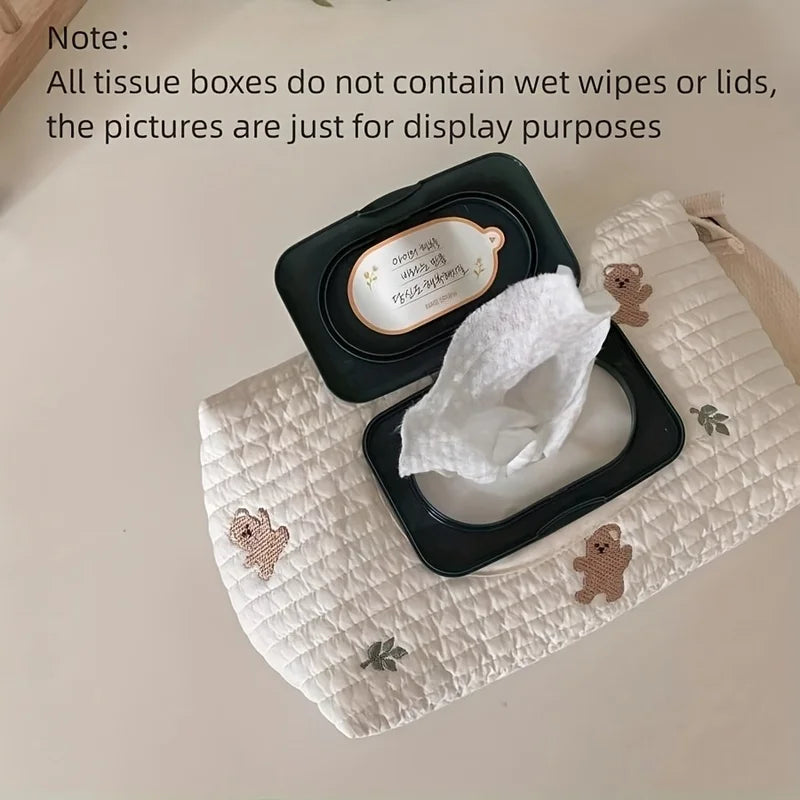 Korean Style Cute Embroidery Car Tissue Box Large Capacity Pull Paper Set Tissue Bag Stroller Tissue Hanging Bag