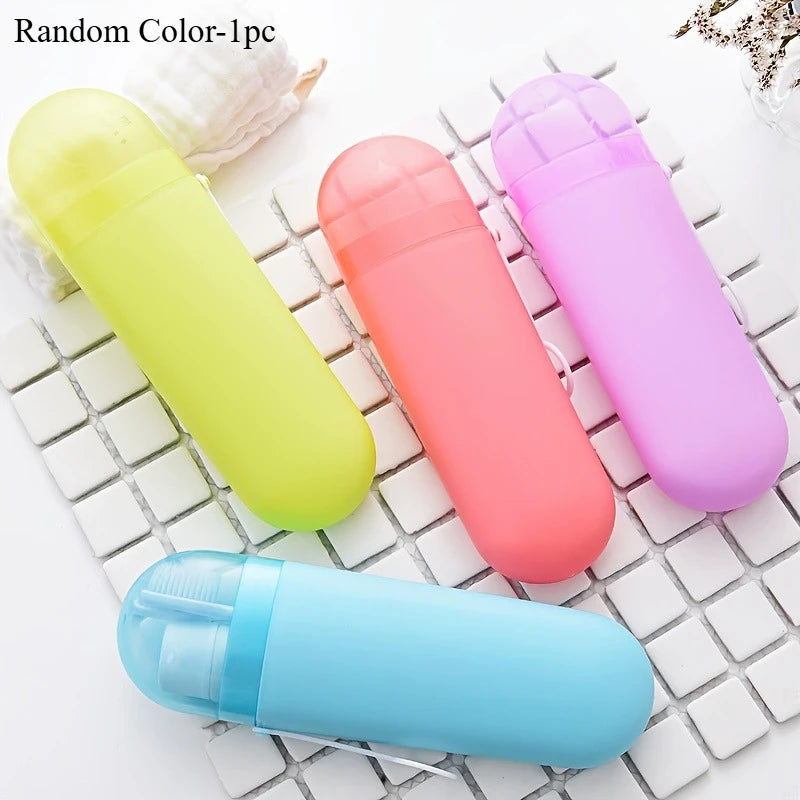 Portable Travel Toothbrush Case Plastic Toothbrush Holder with Cover Compact Oral Care Storage for Home Travel Gym Random Color