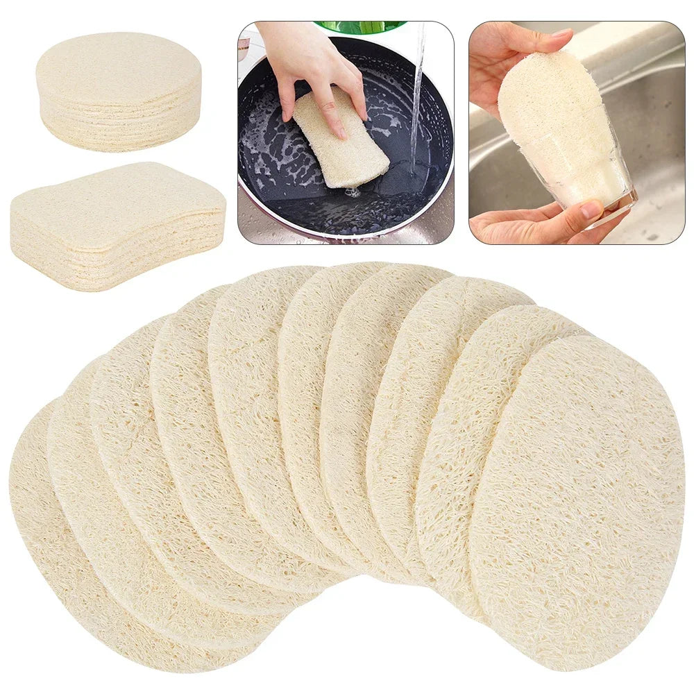 10Pcs Natural Luffa Sponge Dish Washing Cloth Loofah Scrub Pad Dish Pot Scrubber Sponge Household Kitchen Clean Brushes Pad