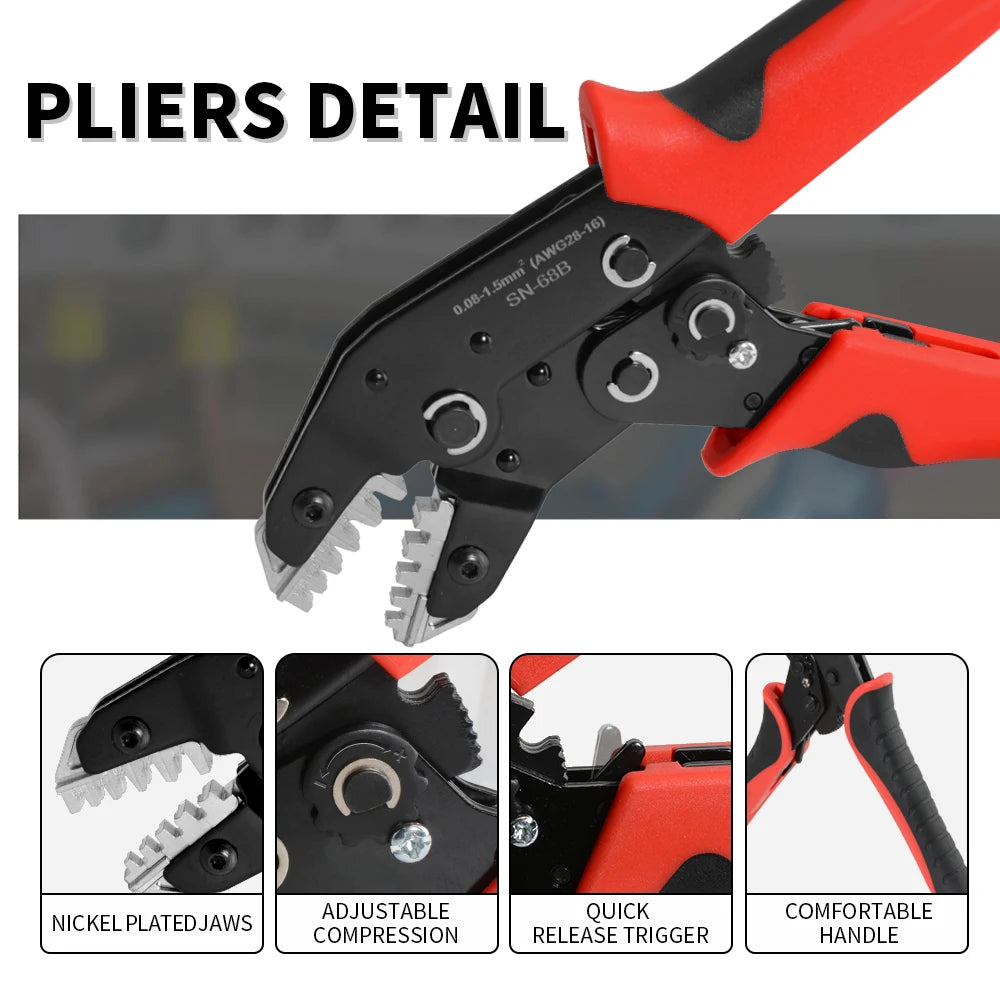 Motorcycle Wiring Repair Ratcheting Crimper, Precision Open Barrel Crimping Tool for Dupont JST Molex TE Connector Terminals
