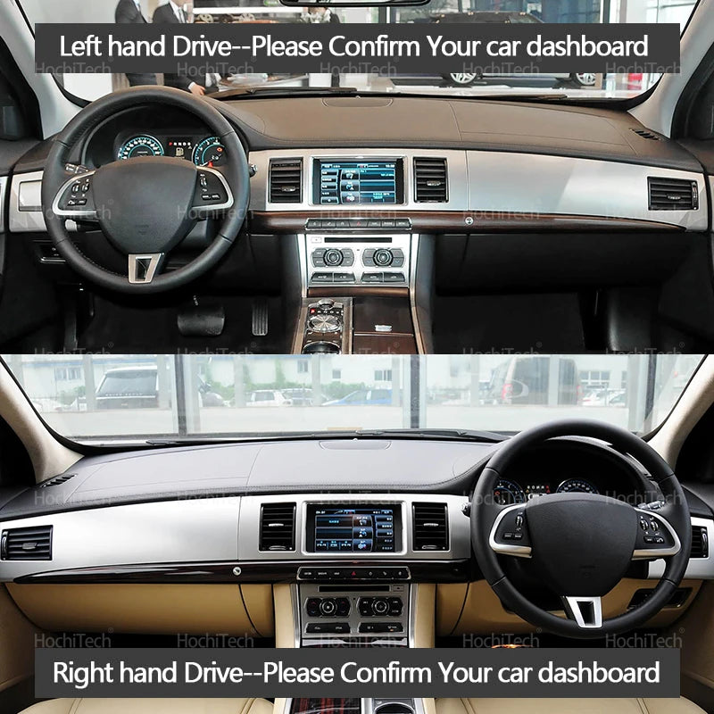 Car Dashmat Black/Brown Leather Dashboard Cover Suede Leather Dash Mat Pad Sunshade Accessories for Jaguar XF X250 2008-2015