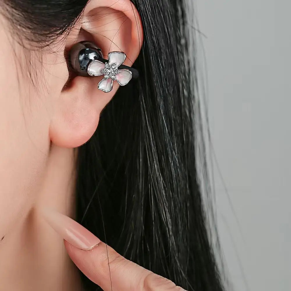 Exquisite Flower Earbud Charm With Rhinestone Design Nice Birthday Gift Fashion Decoration For Wireless Bluetooth Earphones