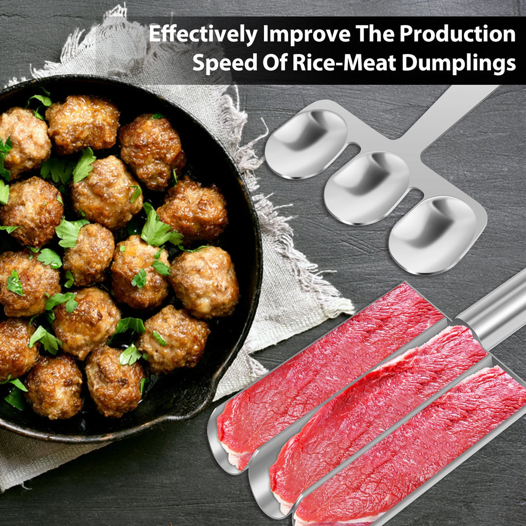 Stainless steel meatball spoon fish ball shrimp slip mold triple meatball machine creative meatball making tool kitchen cooking