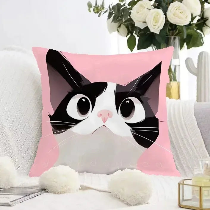 Cute Black Cat Double-sided Printed pillow cover Short plush Suitable living rooms bedrooms sofas throw cushion cover