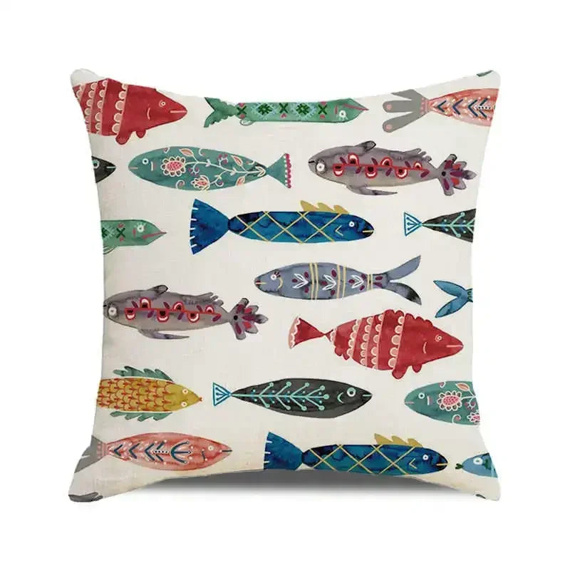 Ocean breeze and small fish pattern Double-sided Printed pillow cover Short plush Suitable living room sofas throw cushion cover