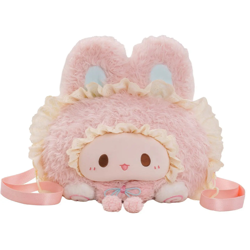 Sweet Lolita Style Plush Bunny Backpack Cute Pink Fluffy Rabbit Shoulder Bag for Girls
