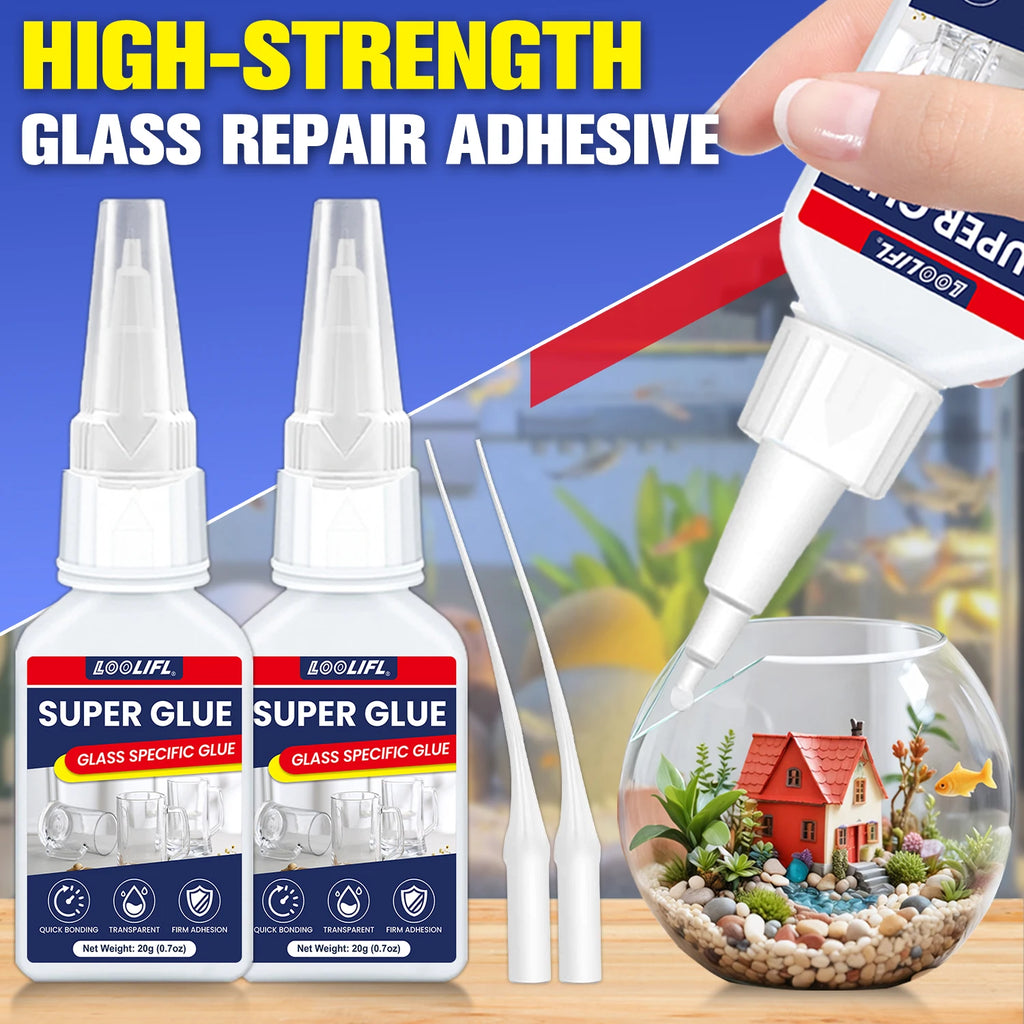 Super Glue for Glass Crystal Clear Cyanoacrylate Adhesive Fast Drying Strong Bond Waterproof for Glass Ceramic Metal Repair 20g
