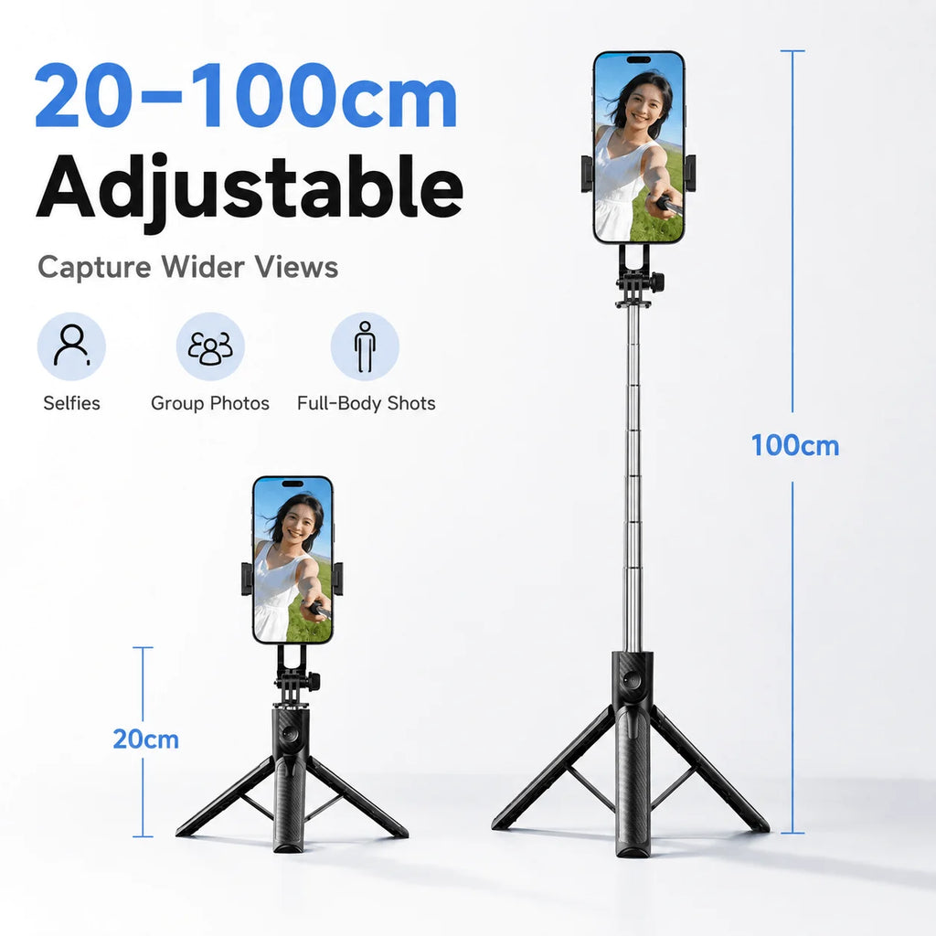Bluetooth Selfie Stick Tripod 100cm Extendable Wireless Remote Foldable Phone Stand for Mobile Phone Travel Selfie Vlog Shooting