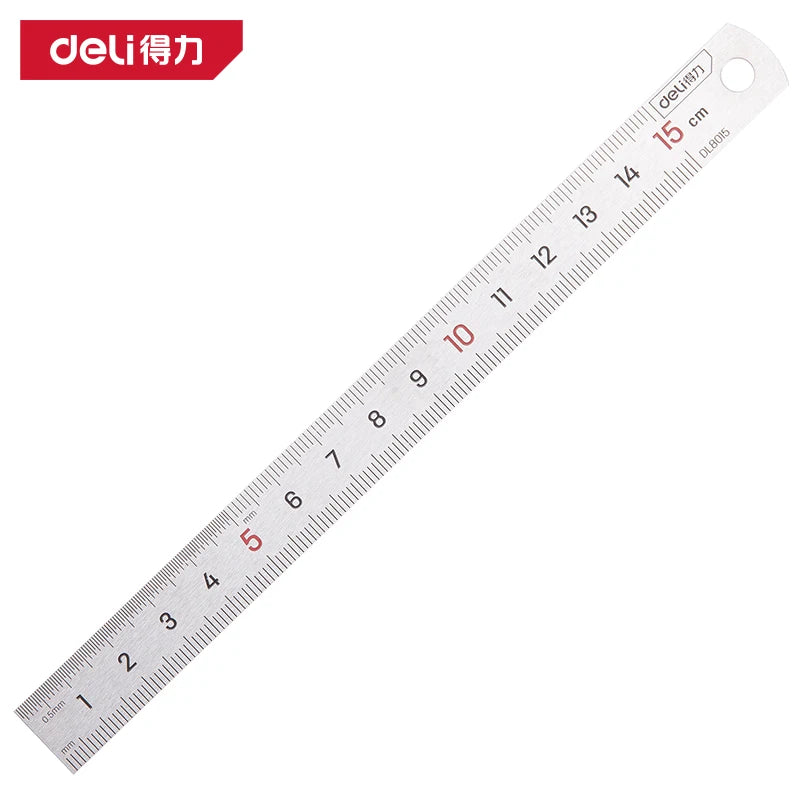 Deli 1Pc Stainless Steel Ruler 15/20/30/40/50cm Metal Straight Ruler for Home School Precision Measuring Drawing Tool Supplies
