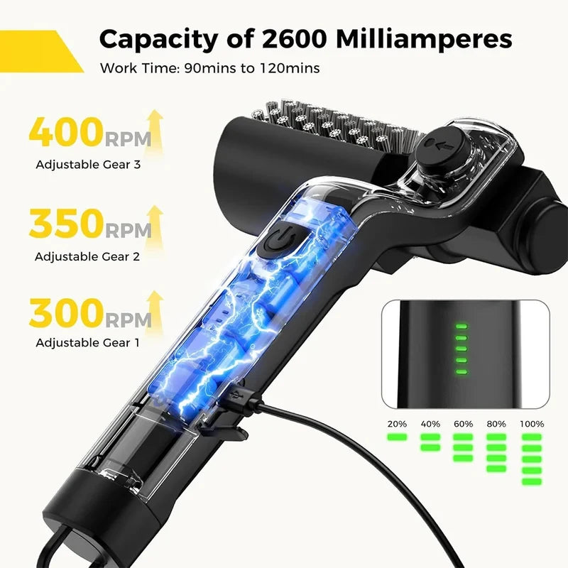 Wireless Barbecue Cleaning Brush, Motorized BBQ Scrubber with 3-Speed Settings, Electric Grill Cleaner, 180° Adjustable Head