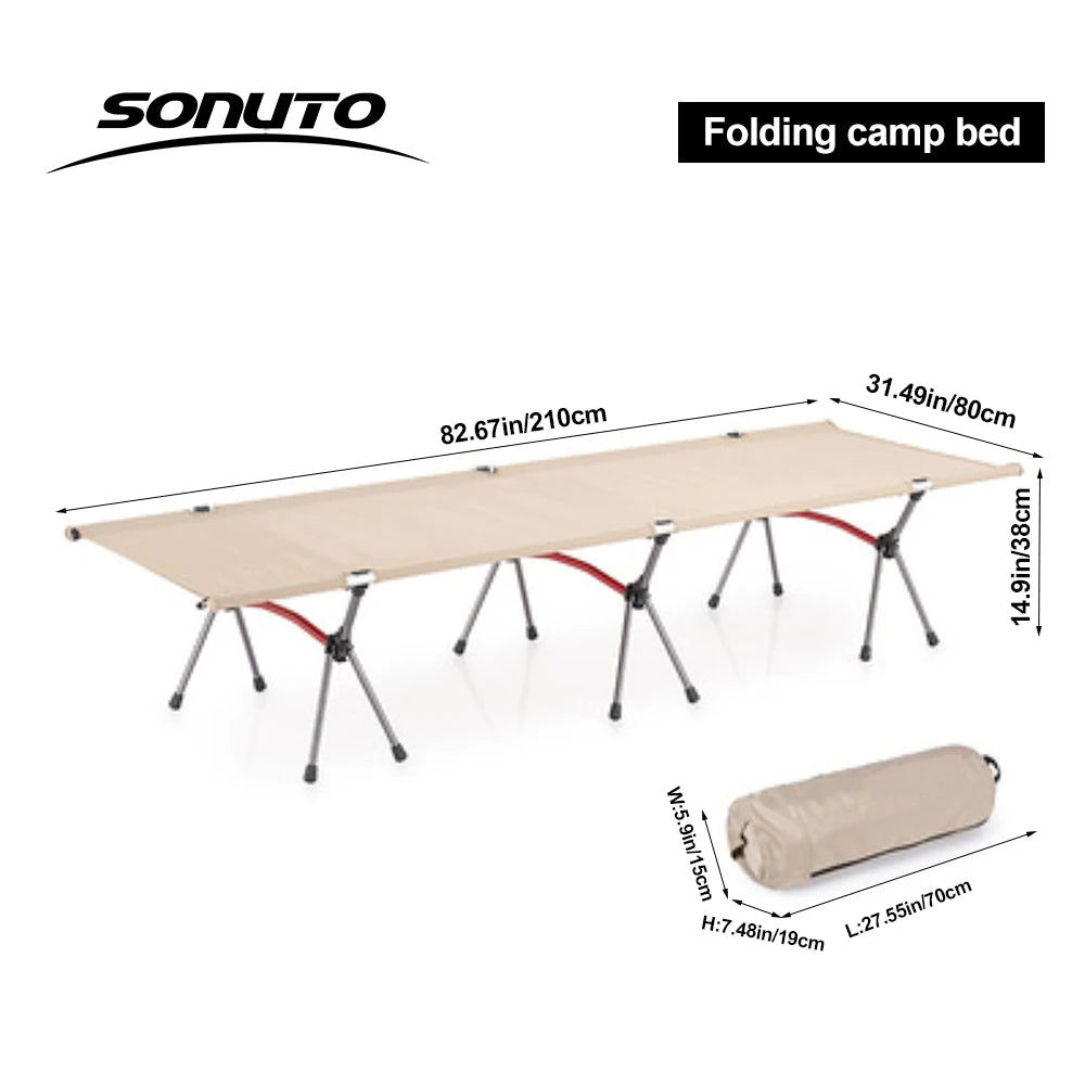 210X80cm 600D Oxford Camping Cot, Portable Folding Bed 210x80cm, 4kg Lightweight, Easy Setup for Outdoor Hiking Travel