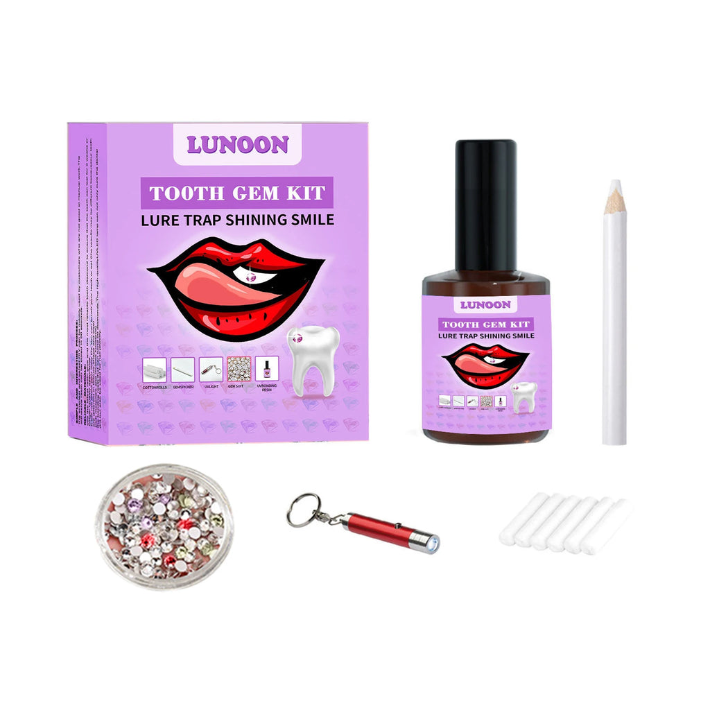 Strong-Adhesive & Removable Tooth Gem Set - With Dental Glue for Secure DIY Crystal Decoration, Unisex Smile Customization.