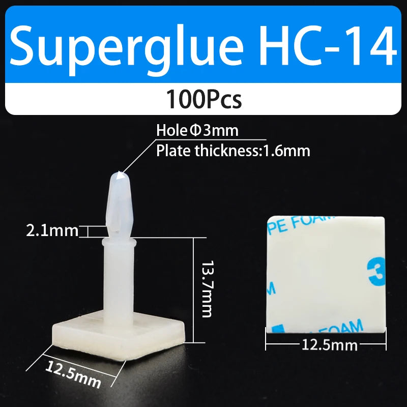 100PCS HC-5/6 Nylon Plastic Stick Fixed Clip PCB Module Spacer Standoff Lock Snap-In Adhesive 3MM Hole Support Isolation Column