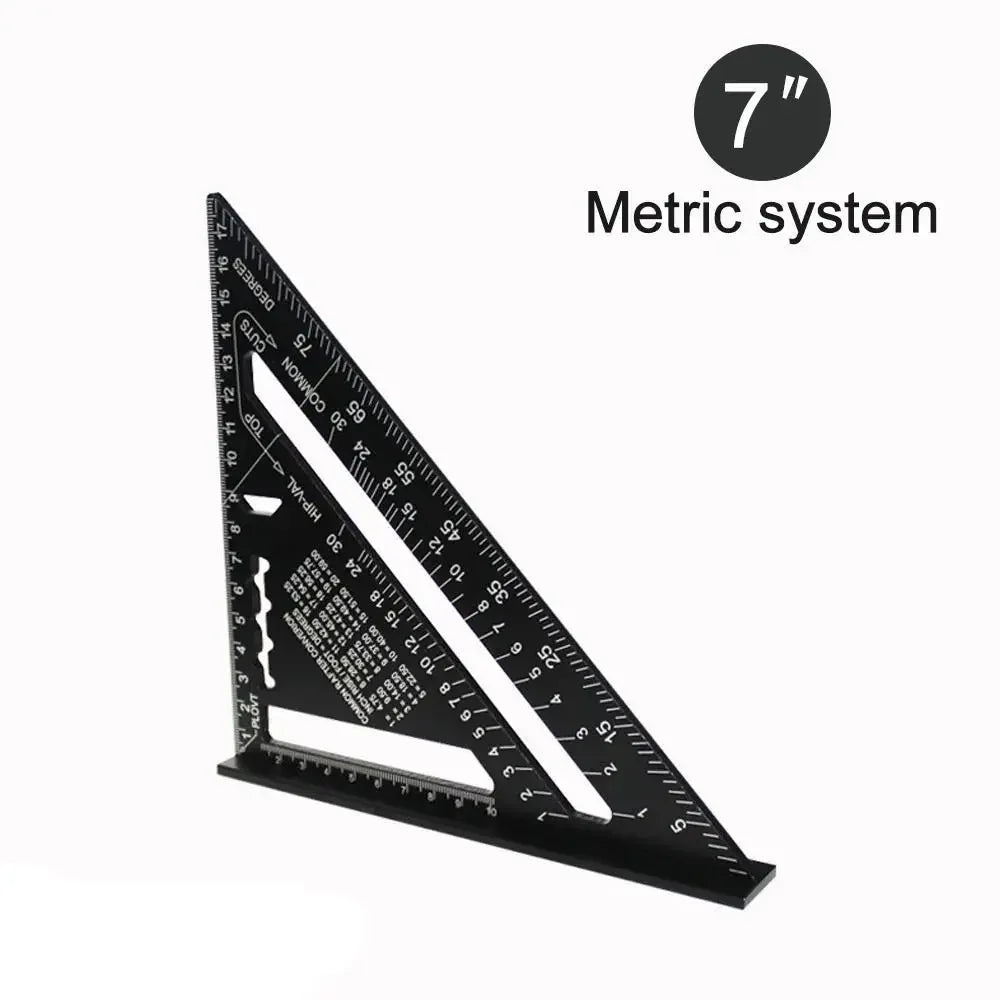 7-Inch Triangle Ruler Aluminum Alloy Measurement Tool with Inch & Metric ScaleCarpenter Speed Square Angle Ruler for Woodworking