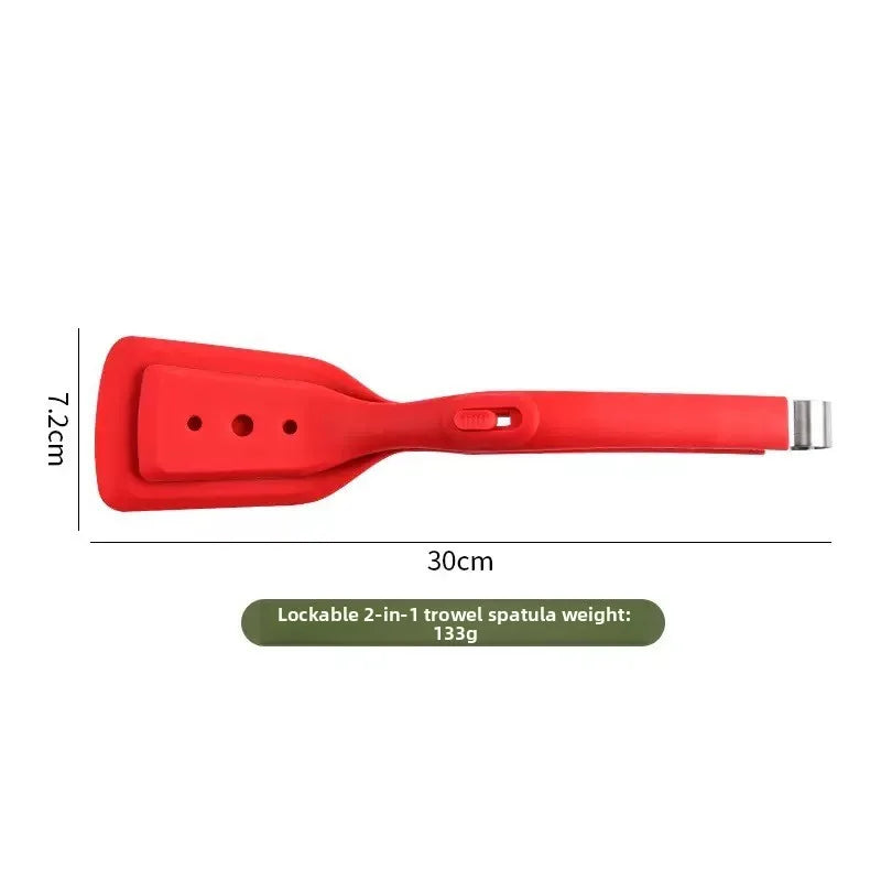 Silicone Spatula with Locking Clip, 2-in-1 Steak Tongs for Grilling Fish and Roasting Meat, Non-Stick Pan Cooking Tool