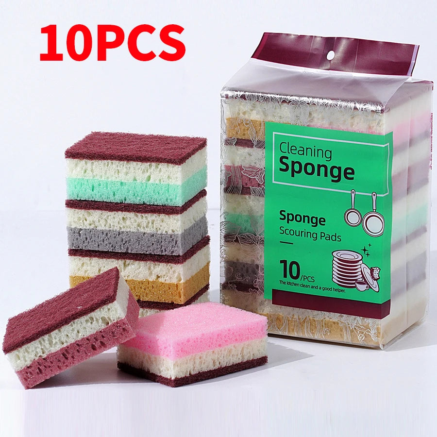 10pcs/5pcs-High density sponge cleaning cloth, dishwashing cloth, non greasy kitchen and catering supplies, sponge brush, pot an