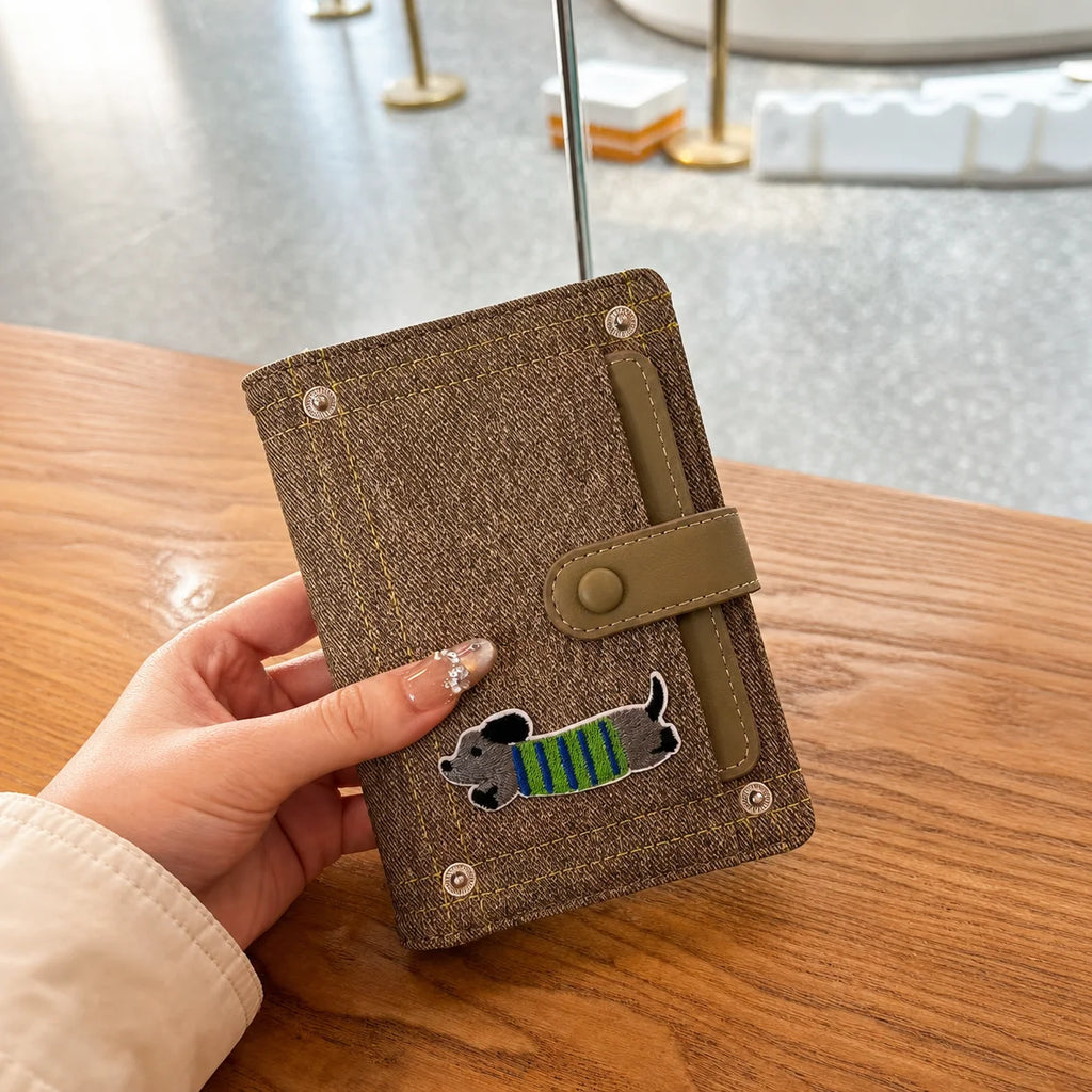Card And ID Holder Cute PU Leather Document Holder Denim Travel Wallet Decorative Embroidery Passport Organizer For Document