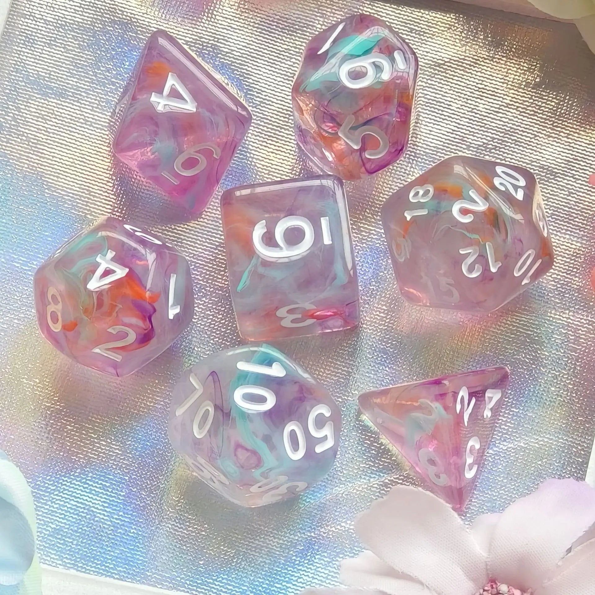 7 Pcs/set Gradient Color  Multi-sided Dice Digital Dice Set Game Accessories